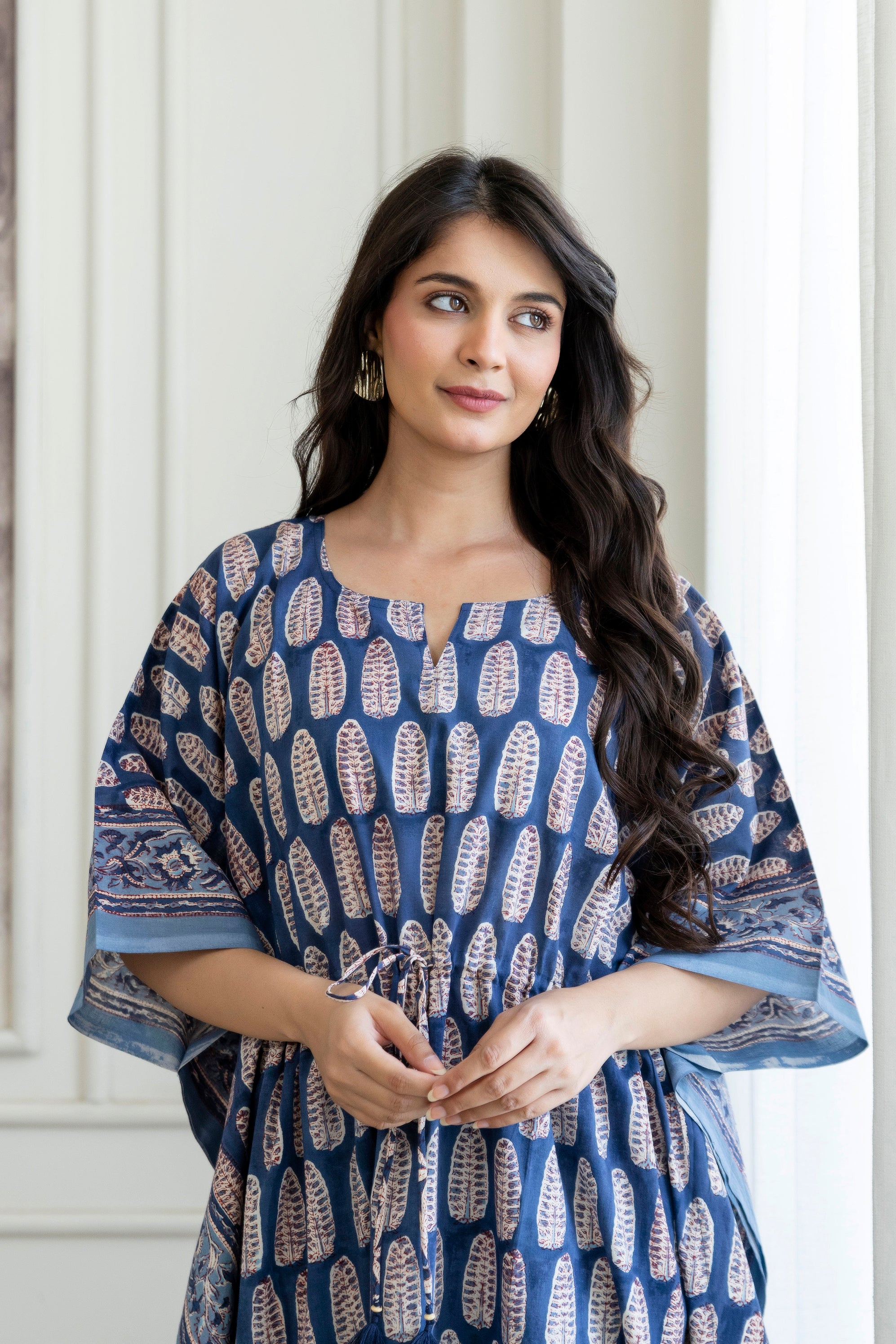 Indigo Leaf Hand Block Printed Cotton Kaftan