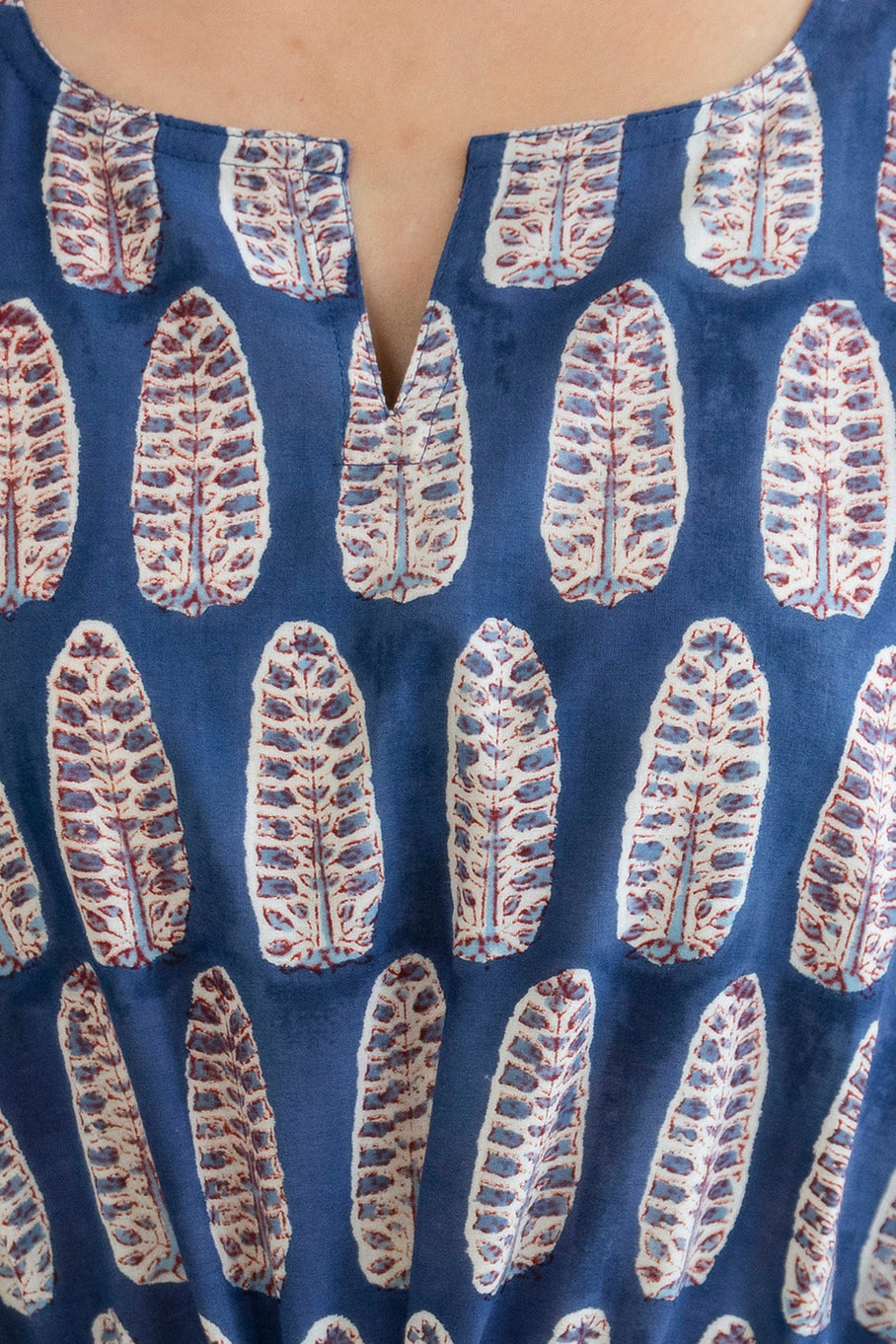 Indigo Leaf Hand Block Printed Cotton Kaftan
