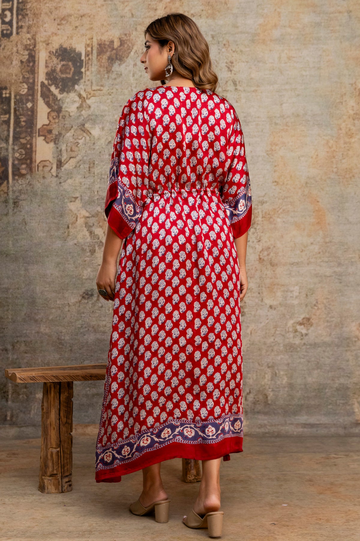 Crimson Buti Hand Block Printed Modal Kaftan