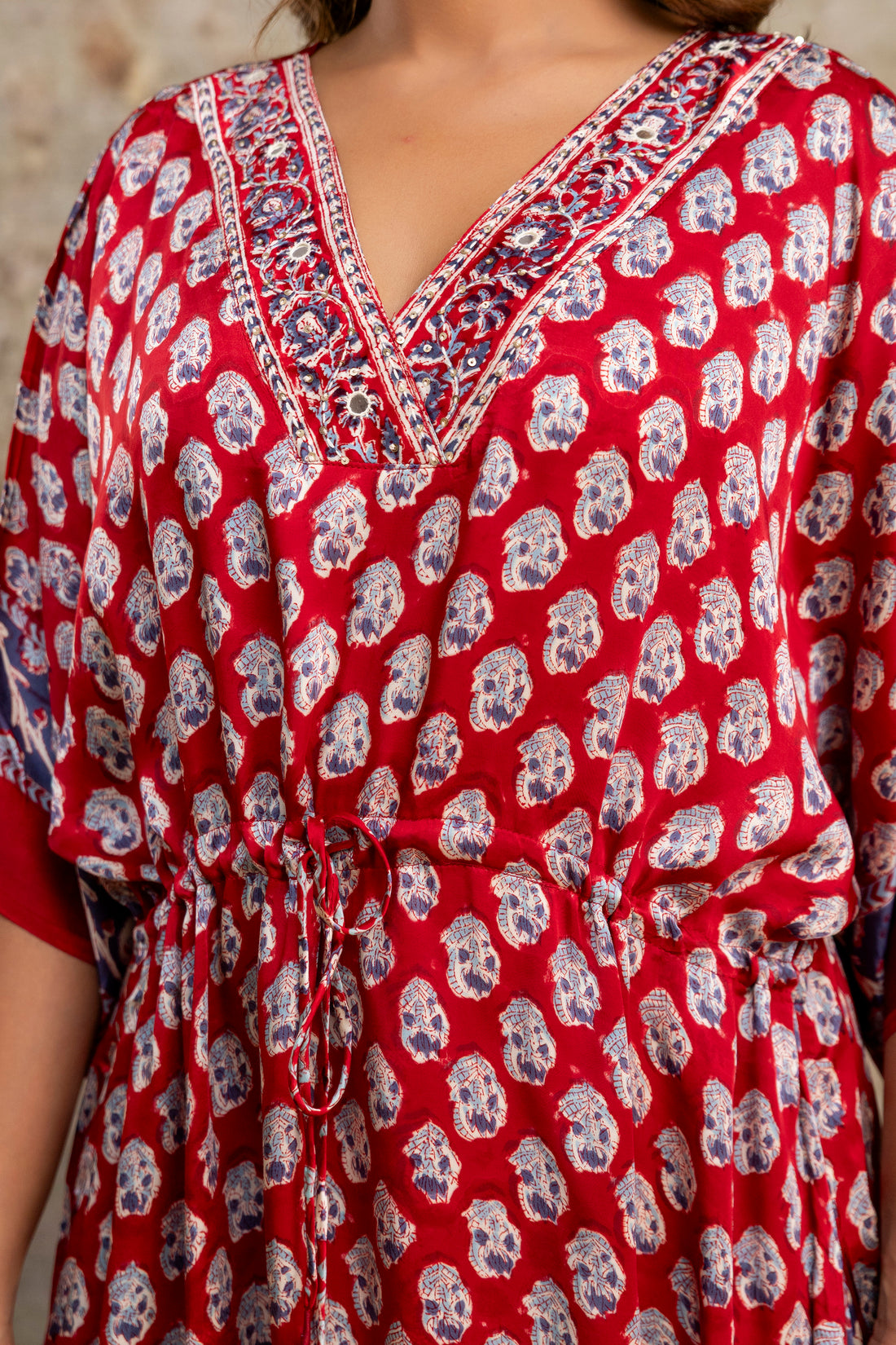 Crimson Buti Hand Block Printed Modal Kaftan