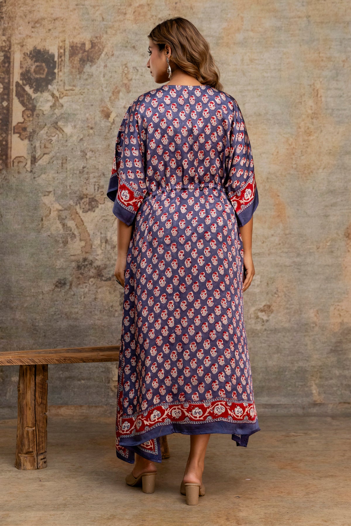 Slate Buti Hand Block Printed Modal Kaftan