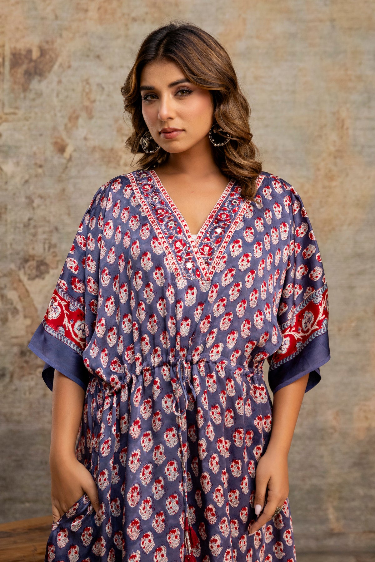 Slate Buti Hand Block Printed Modal Kaftan