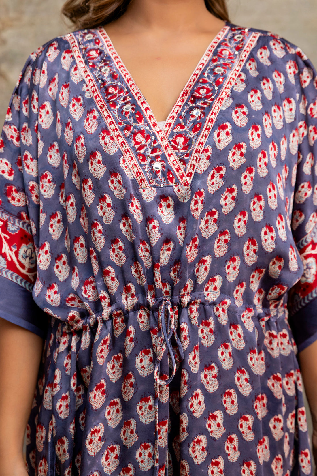 Slate Buti Hand Block Printed Modal Kaftan