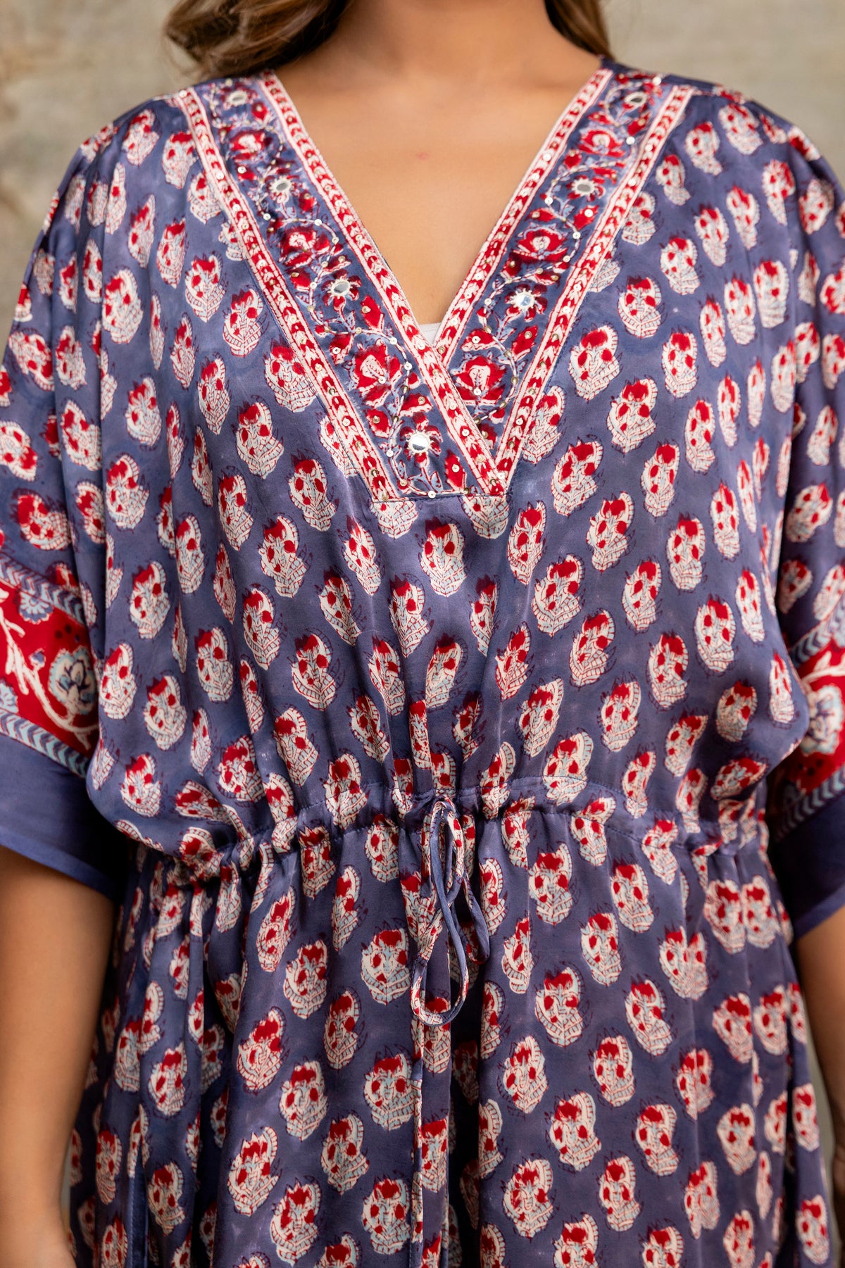 Slate Buti Hand Block Printed Modal Kaftan