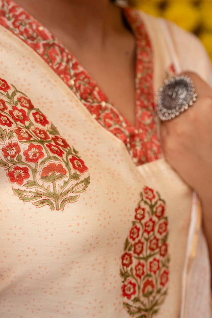 Chanderi Silk Suit Set with Kota Dupatta