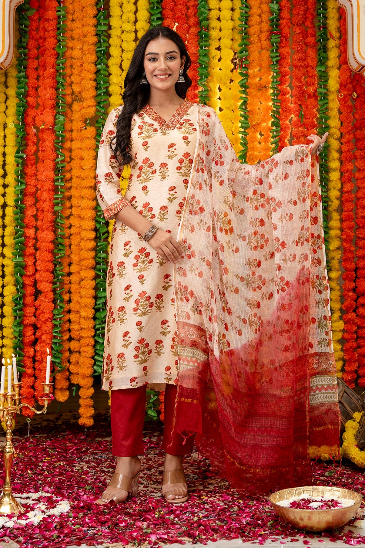 Chanderi Silk Suit Set with Kota Dupatta