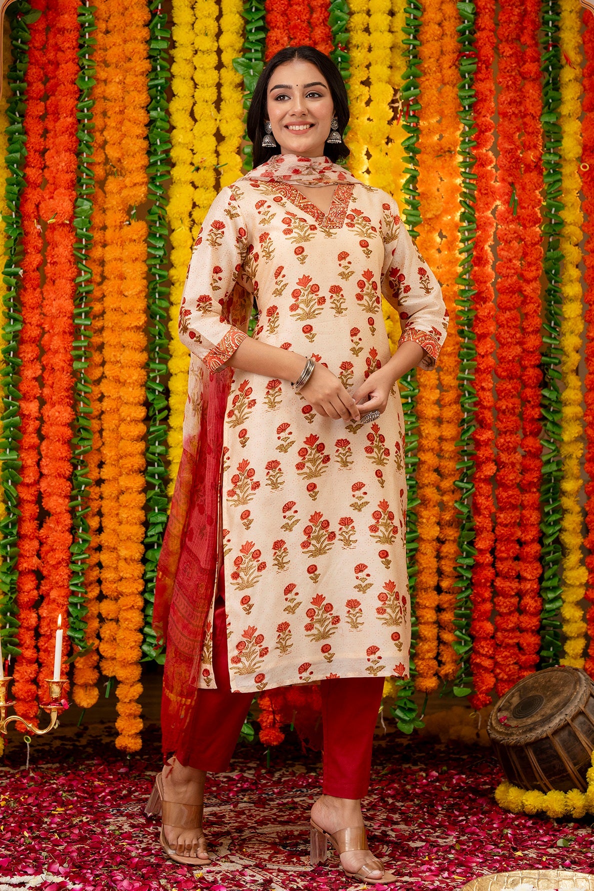 Chanderi Silk Suit Set with Kota Dupatta