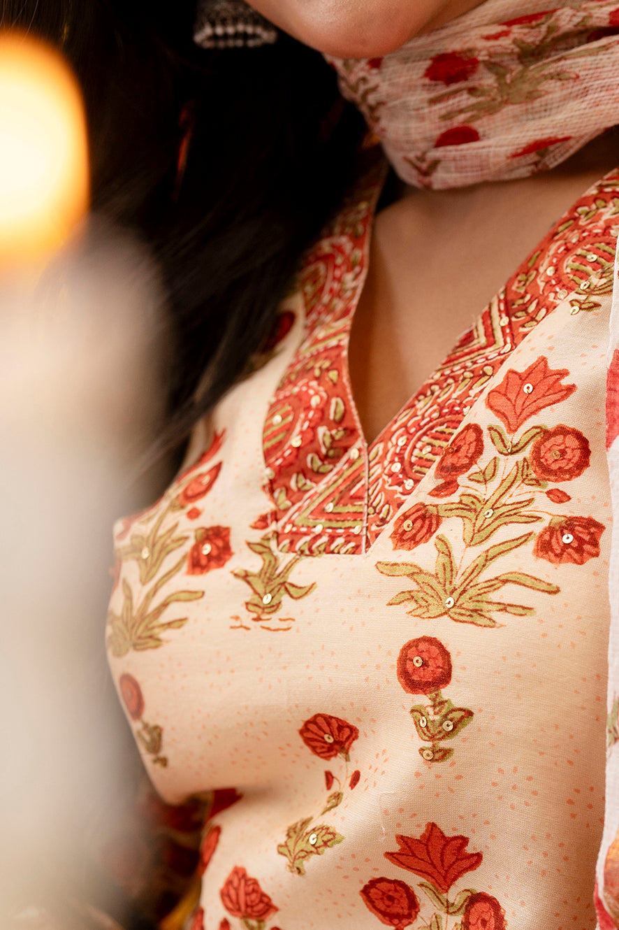 Chanderi Silk Suit Set with Kota Dupatta
