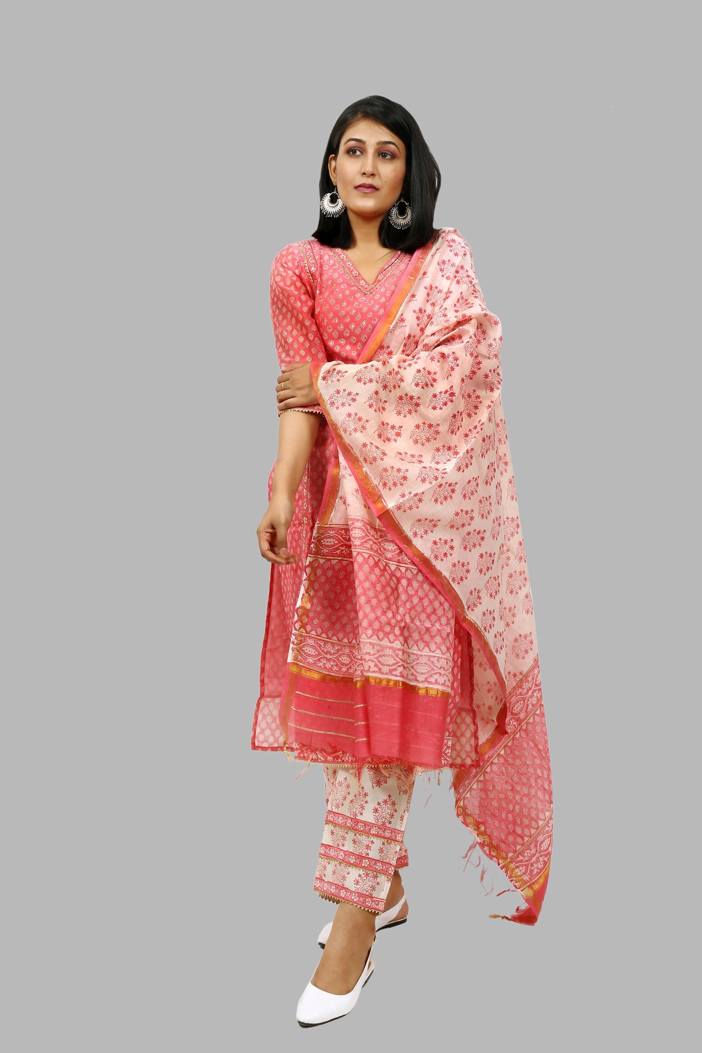 Chanderi Silk Suit Set in Pink Small Booti