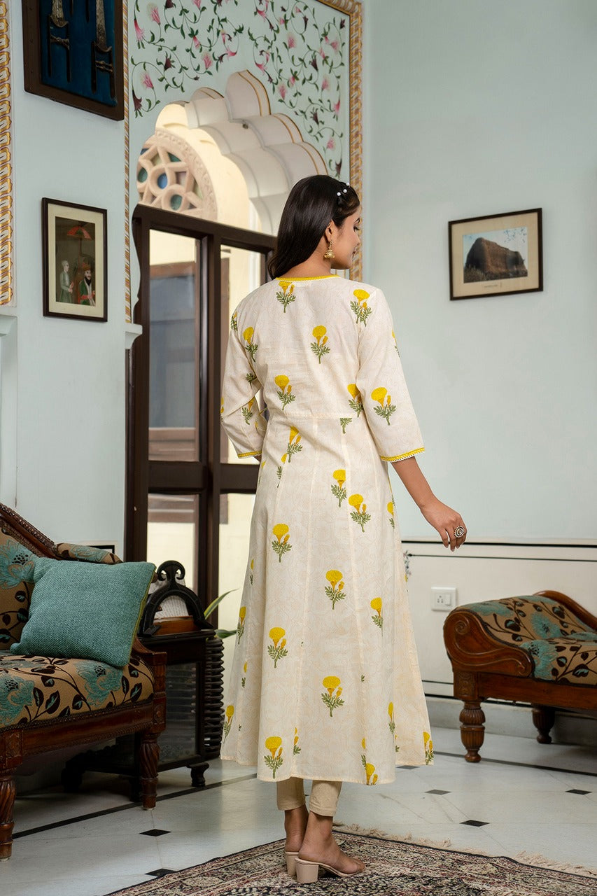 Cotton Block Printed Angarkha Kurta