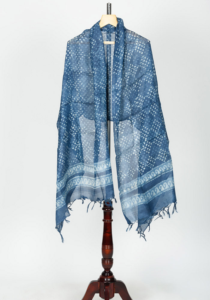 Tussar Dupion silk Indigo Print dupatta