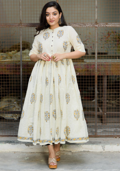 Beautiful Cotton Anarkali in Mughal Block print