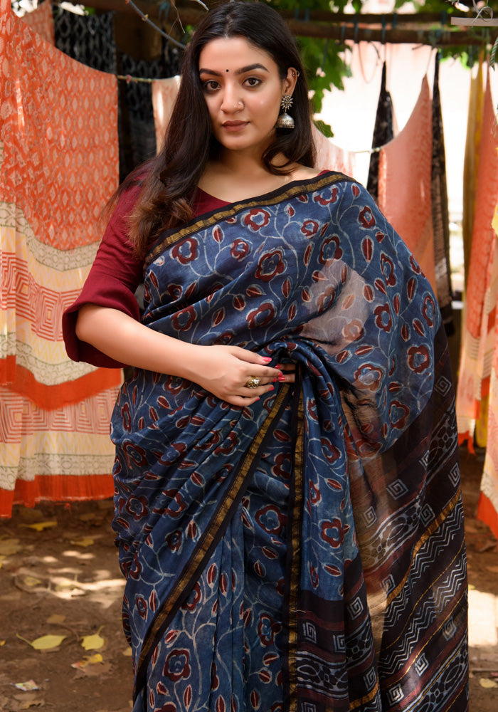 Chanderi Silk Saree in Dabu Jaota Print