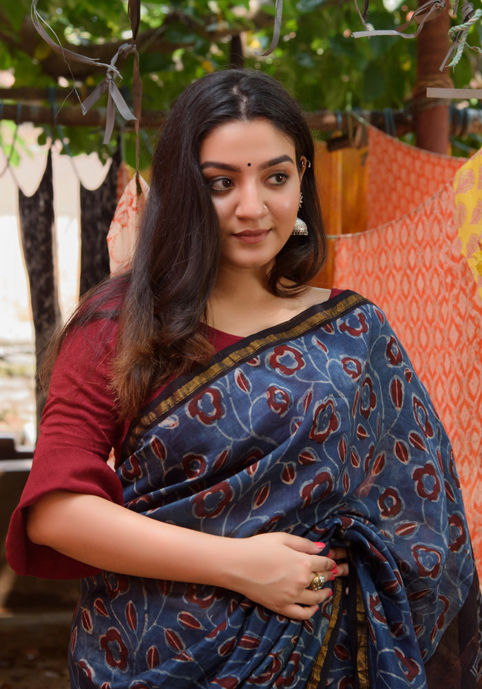 Chanderi Silk Saree in Dabu Jaota Print