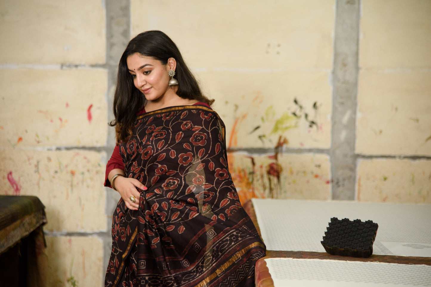 Chanderi Silk Saree in Dabu Jaota Print