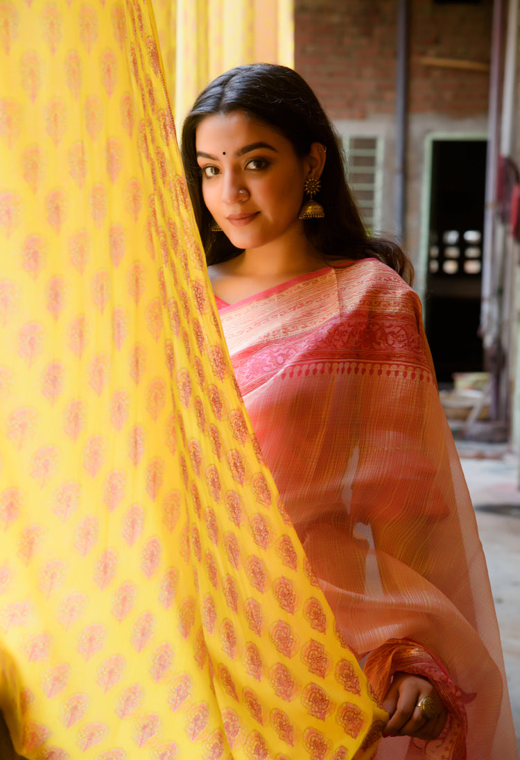Kota Silk Saree in Beautiful Mughal Block Print
