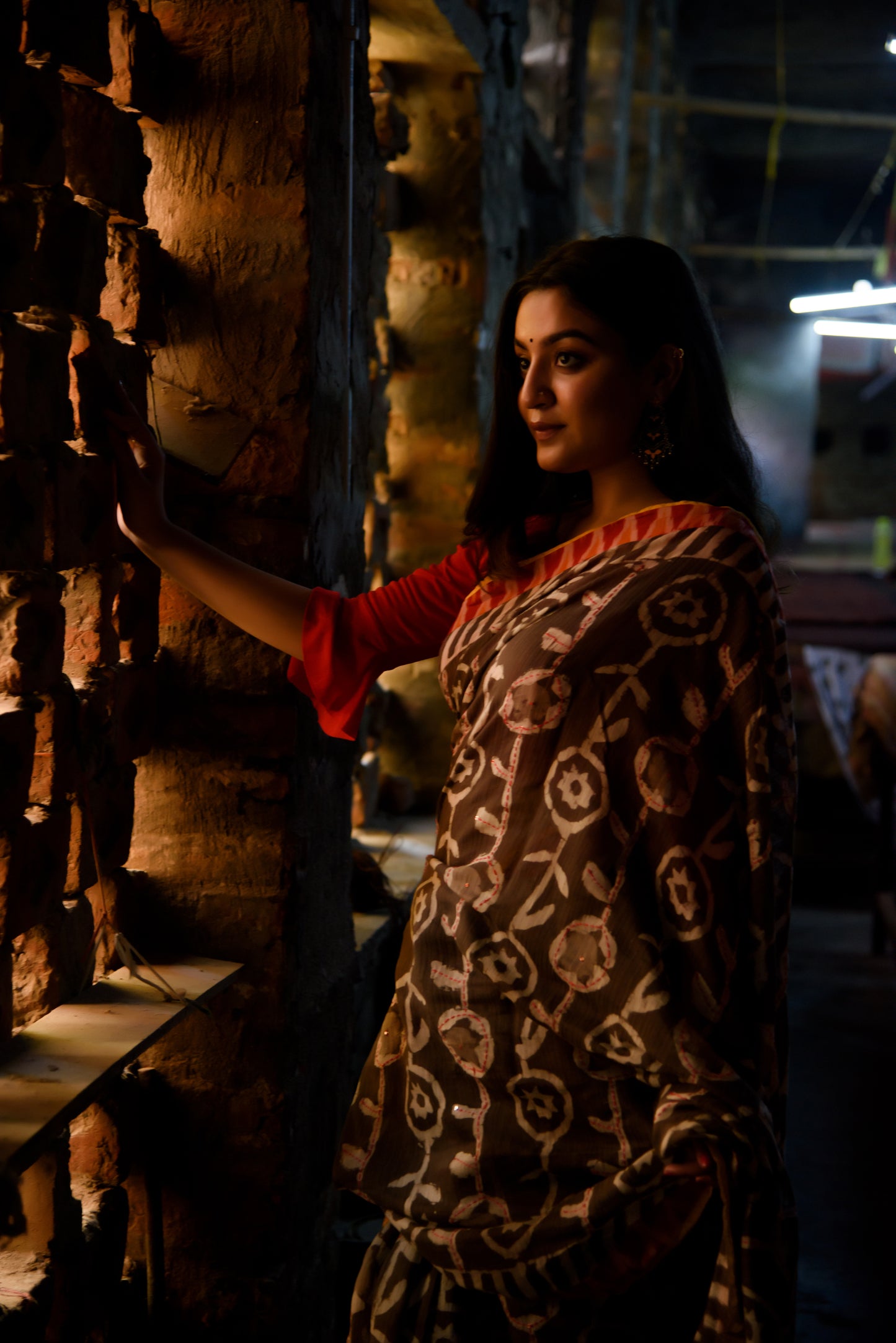 Chanderi Silk Dabu Saree in Katha work
