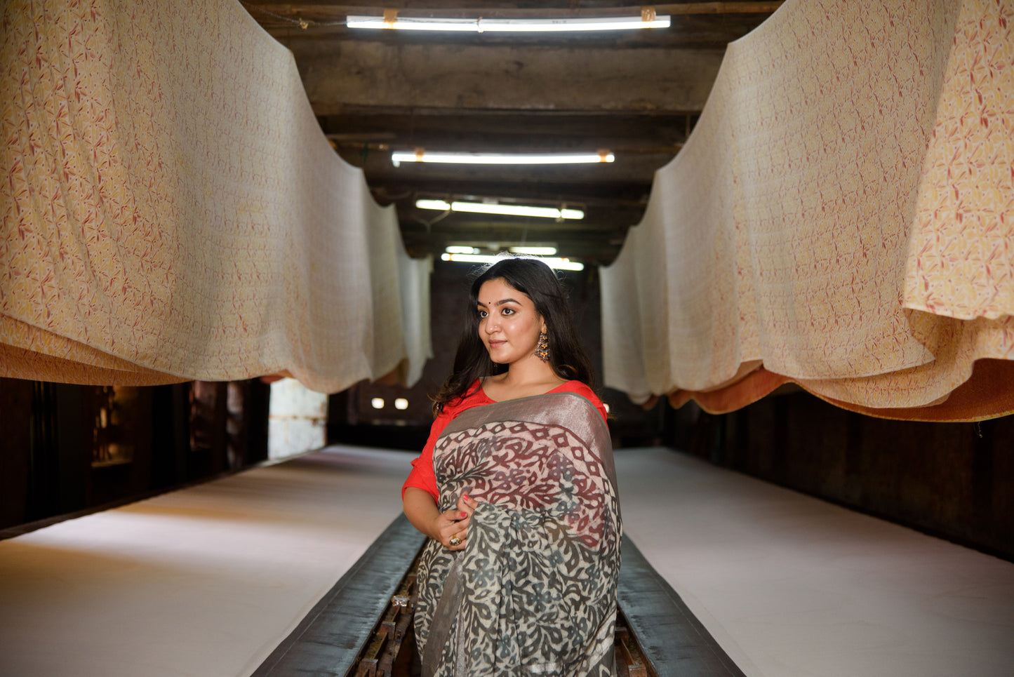 Linen Saree in Dabu Block Print
