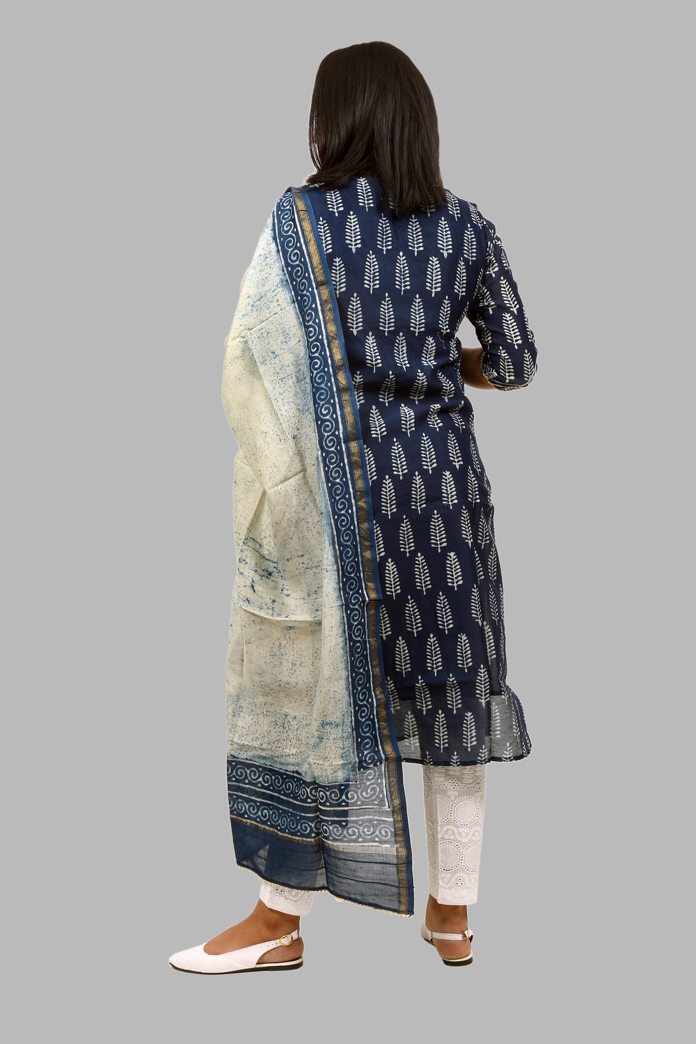 Chanderi Silk Kurta and Dupatta in Indigo Dabu Print