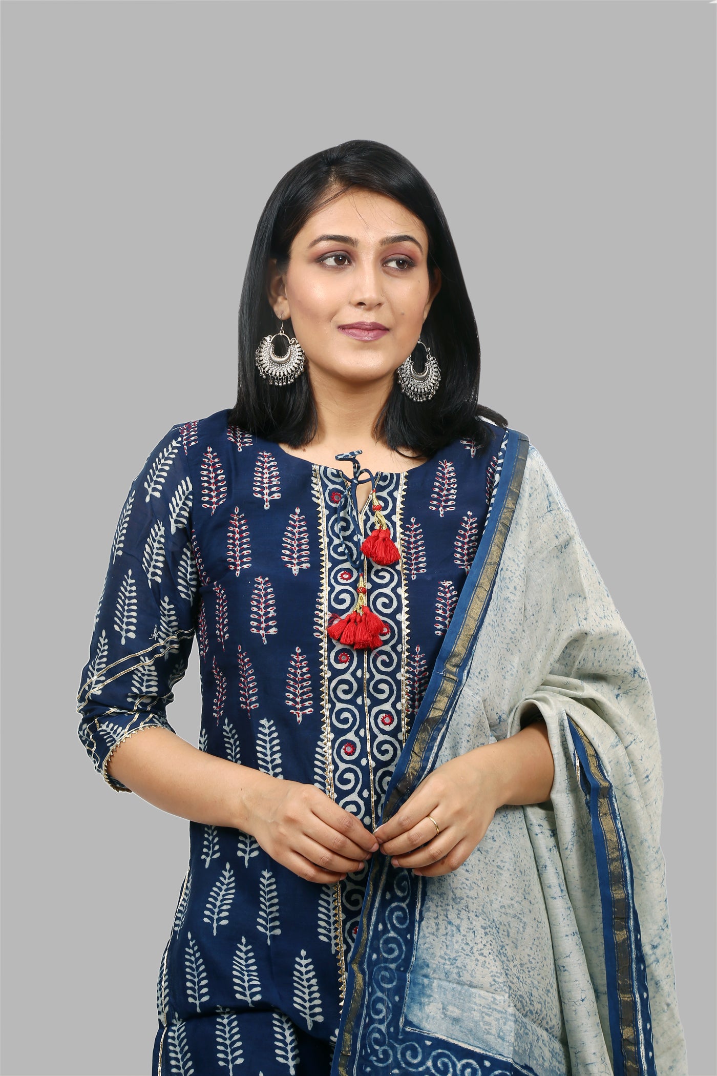 Chanderi Silk Kurta and Dupatta in Indigo Dabu Print