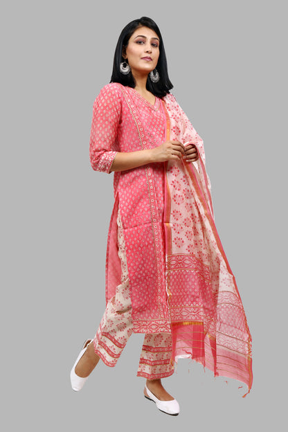 Chanderi Silk Suit Set in Pink Small Booti