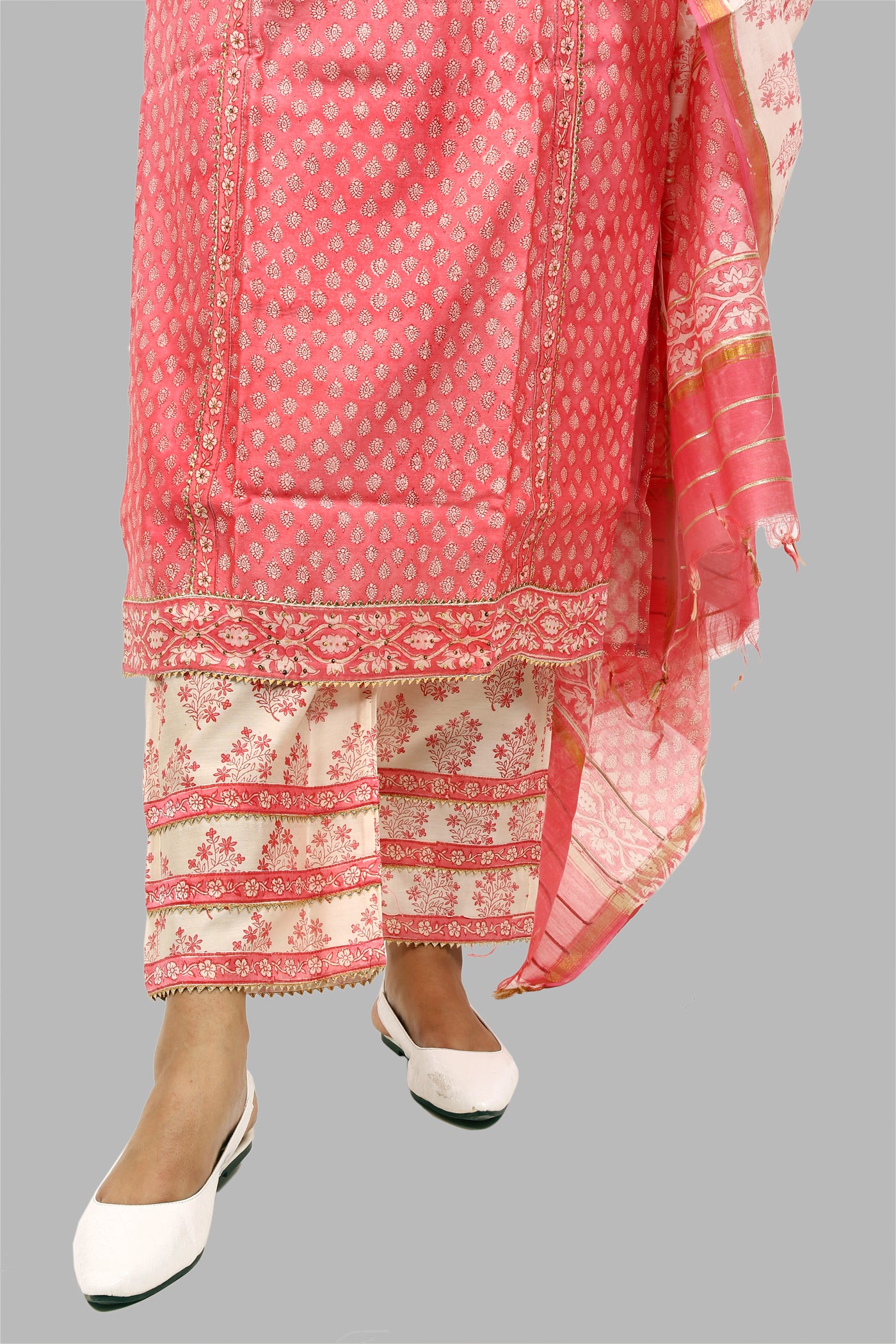 Chanderi Silk Suit Set in Pink Small Booti