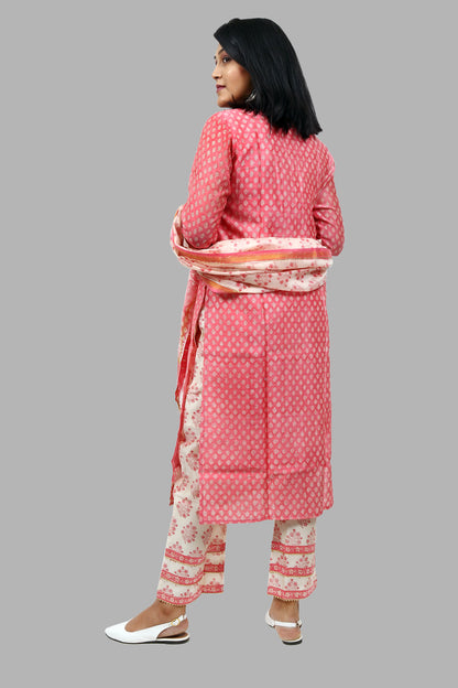 Chanderi Silk Suit Set in Pink Small Booti
