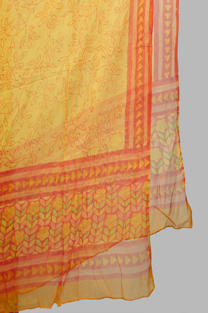 Block printed chanderi silk dress material with chiffon dupatta