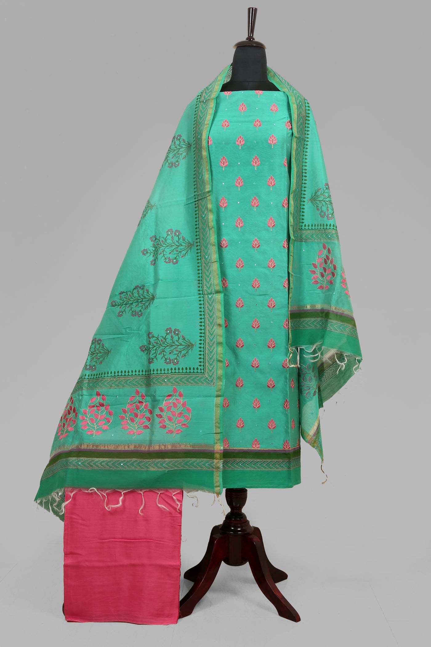 Block printed dress material in chanderi silk