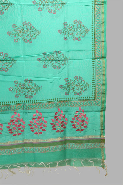 Block printed dress material in chanderi silk