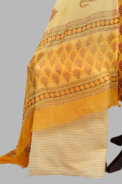 Block printed dress material with chiffon dupatta