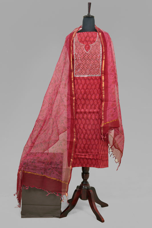 Glace cotton dress material with kota doria dupatta
