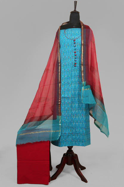 cotton ikat dress material with kota doria dupatta