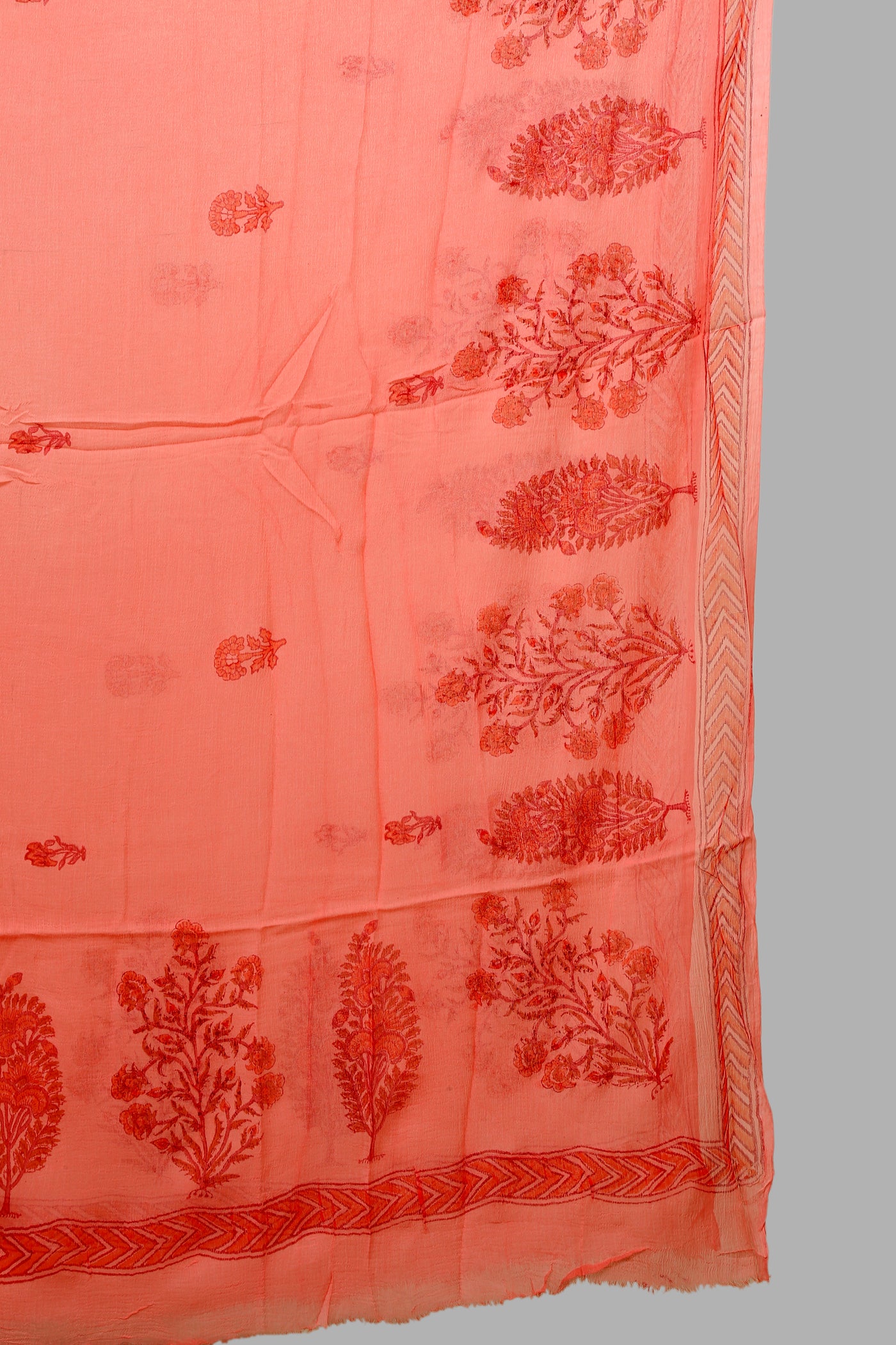 Block printed dress material with Chiffon dupatta