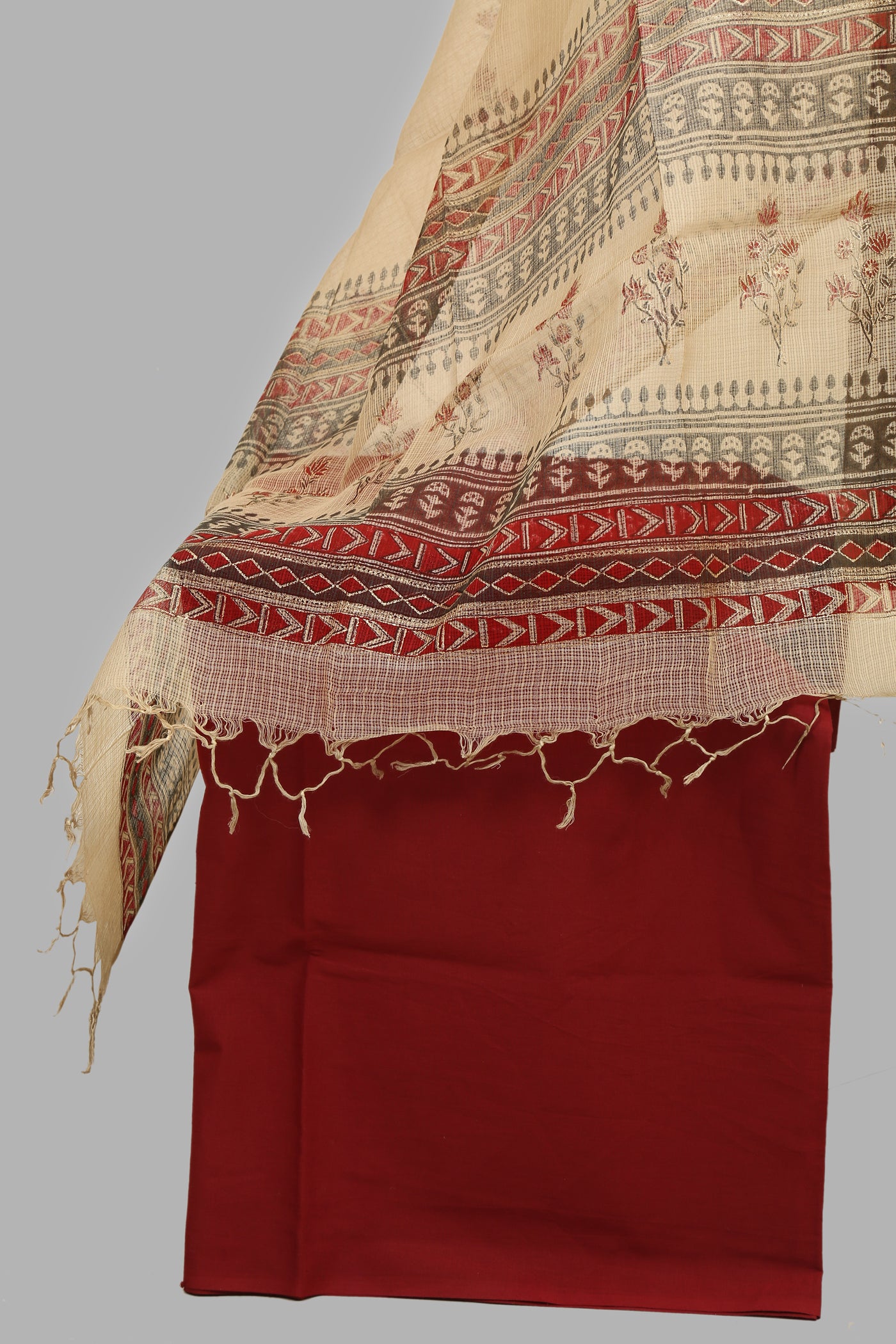 Chanderi Block printed dress material with kota dupatta