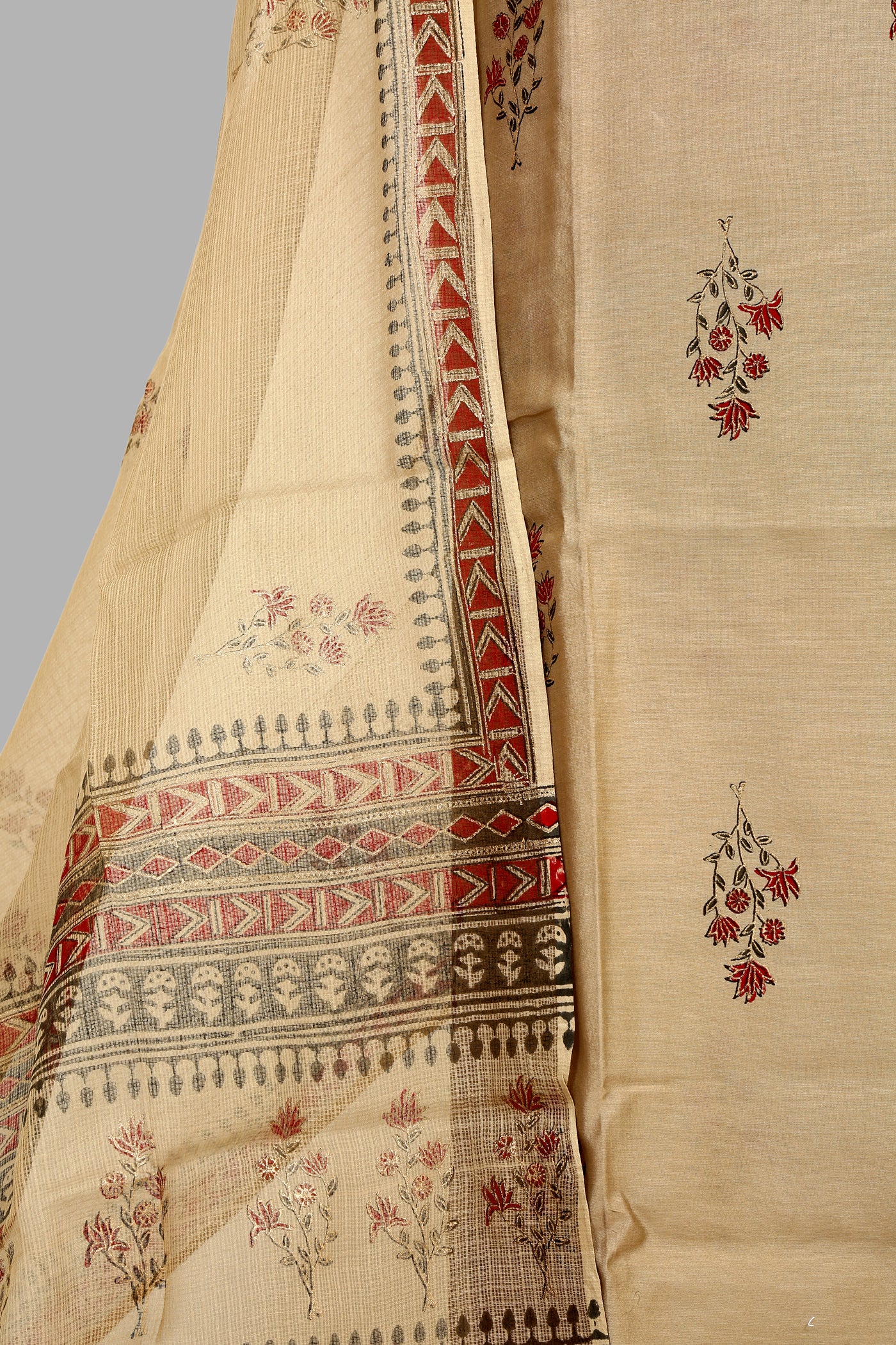 Chanderi Block printed dress material with kota dupatta