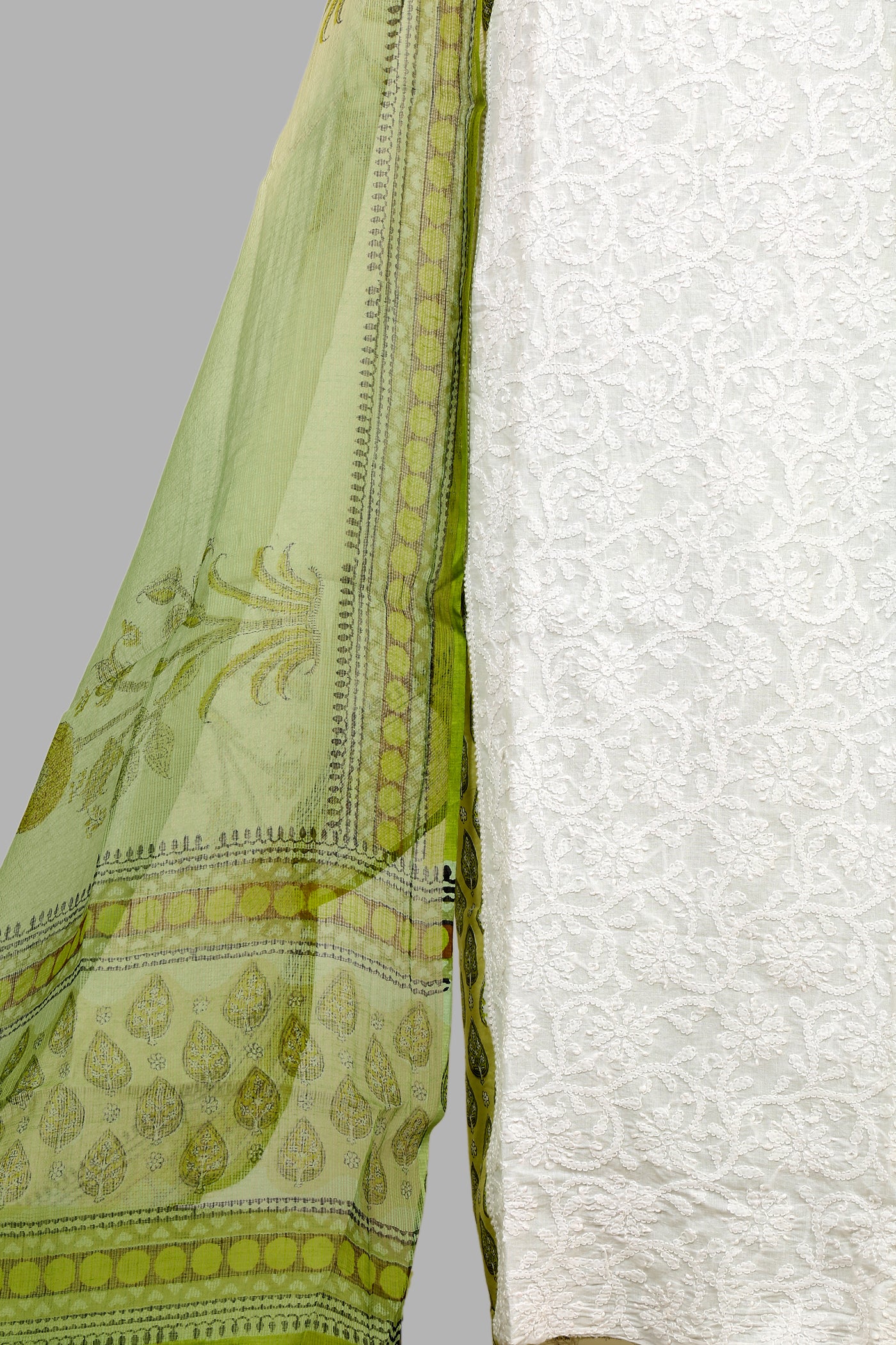 Chikankari & Block Printed Dress Material with Kota dupatta