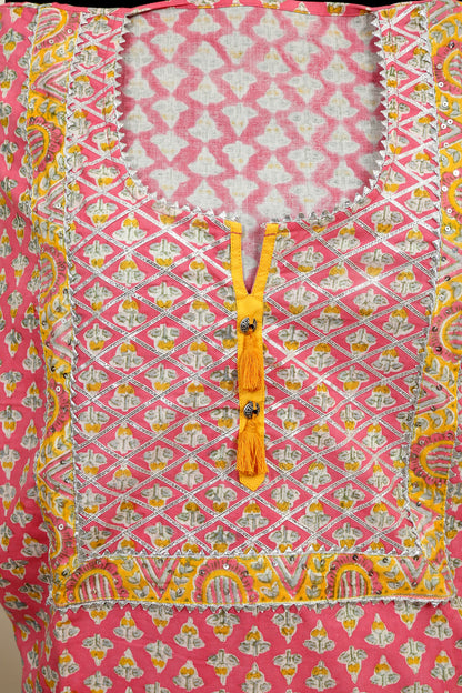 Block printed dress material with kota doria dupatta