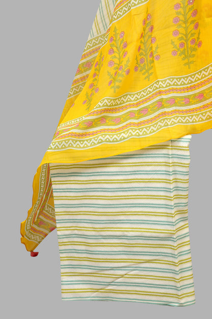 Cotton Cambric printed dress material with hand work