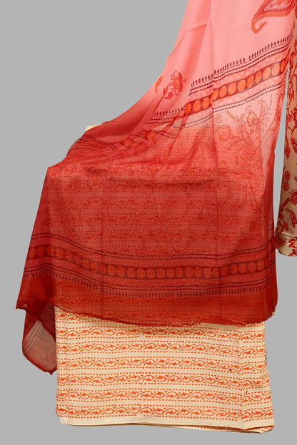 Block printed dress material with chiffon dupatta