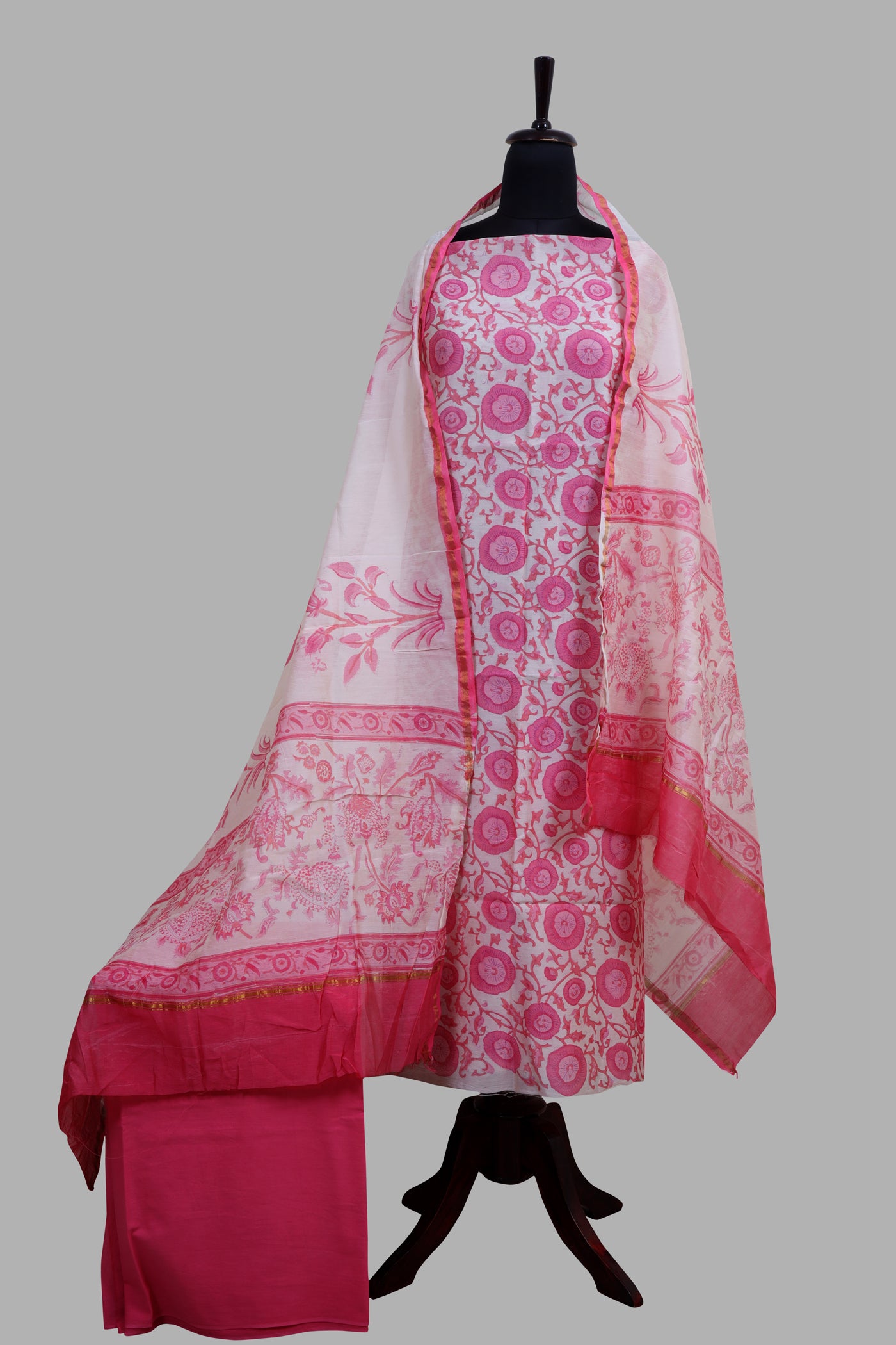 Block printed Chanderi Silk dress material with Chanderi dupatta