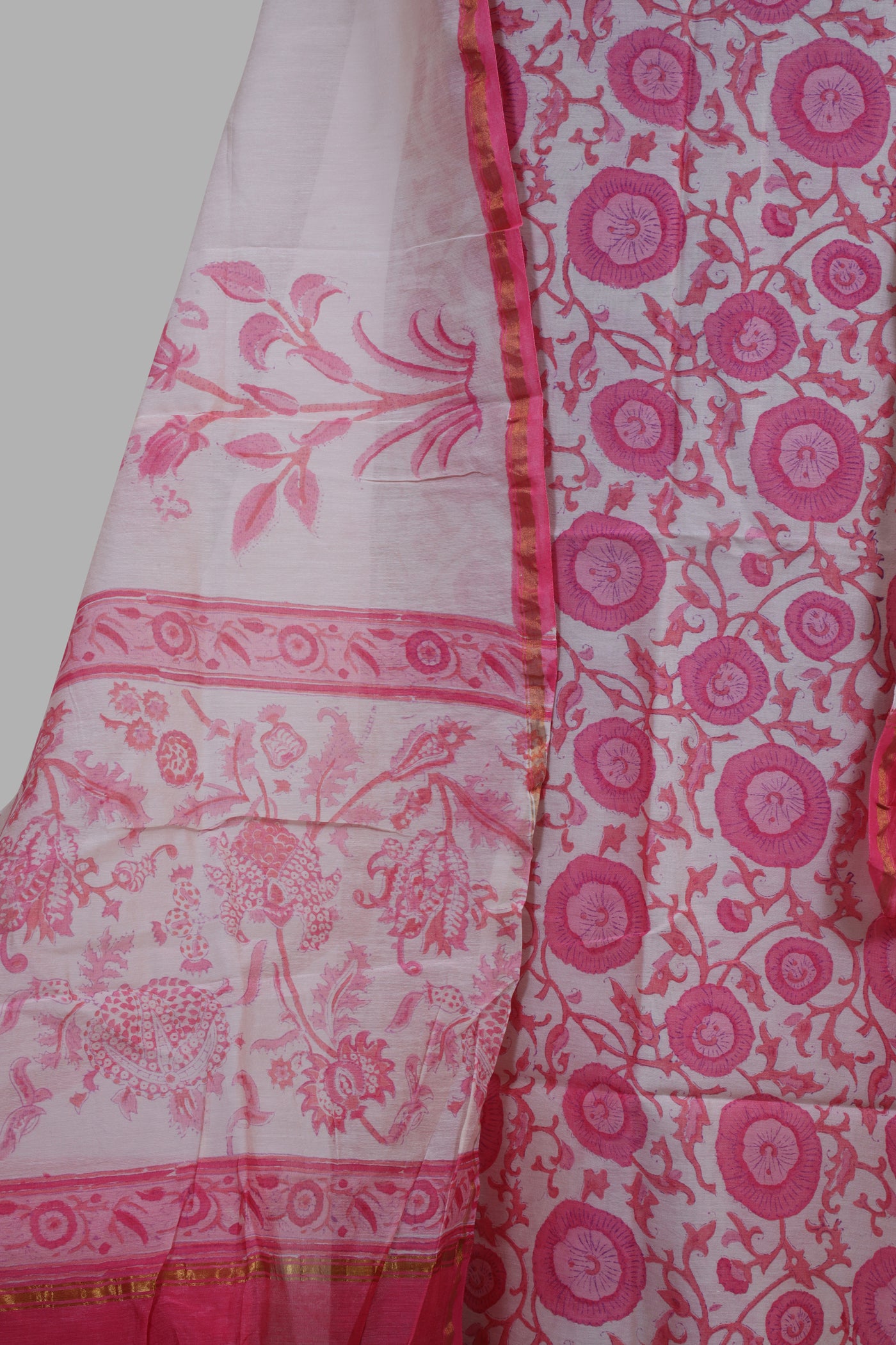 Block printed Chanderi Silk dress material with Chanderi dupatta