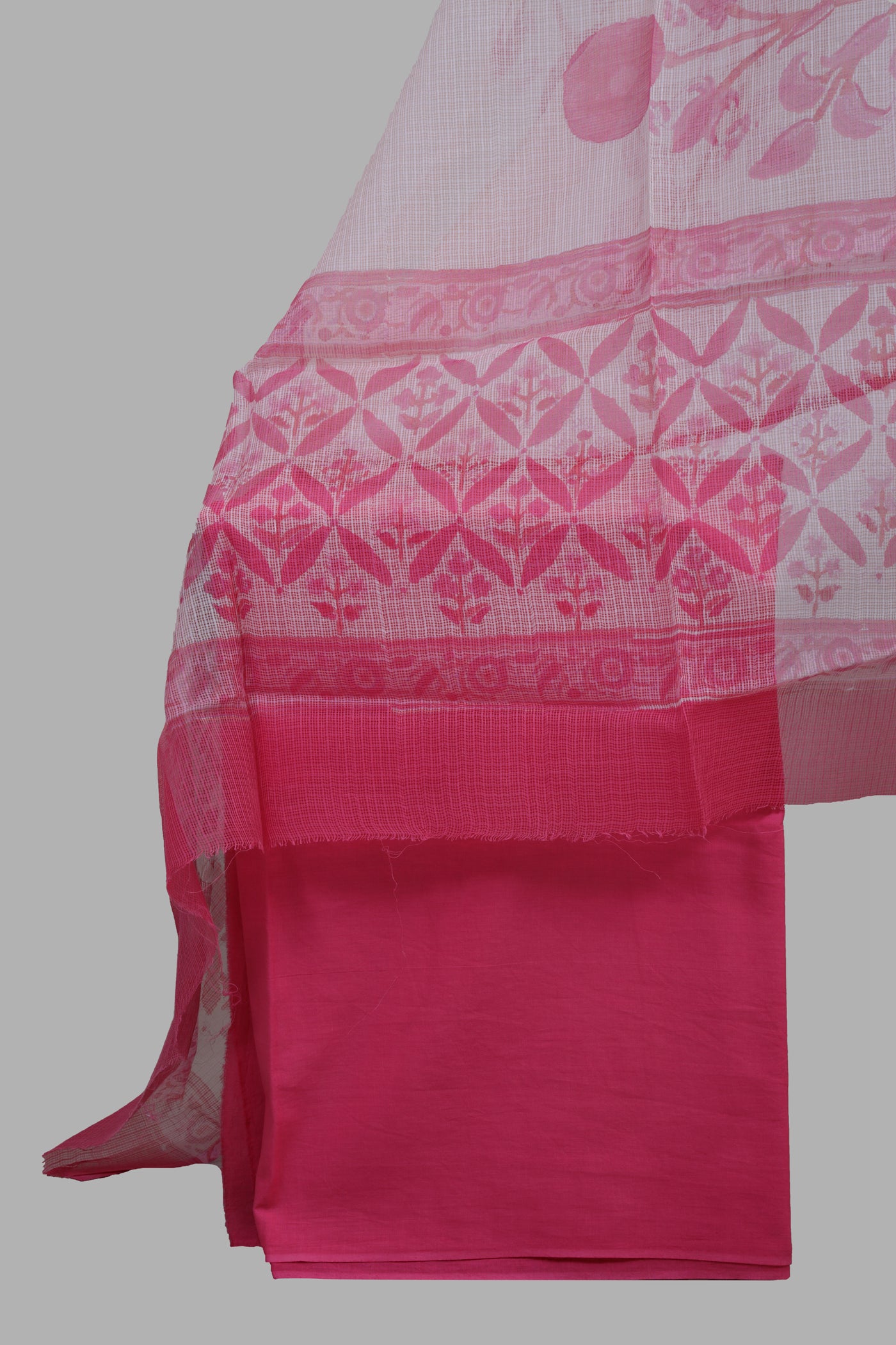 Block printed dress material in chanderi silk with kota doria dupatta