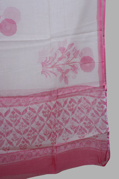Block printed dress material in chanderi silk with kota doria dupatta
