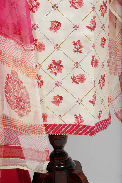 Cotton cambric dress material with chiffon dupatta