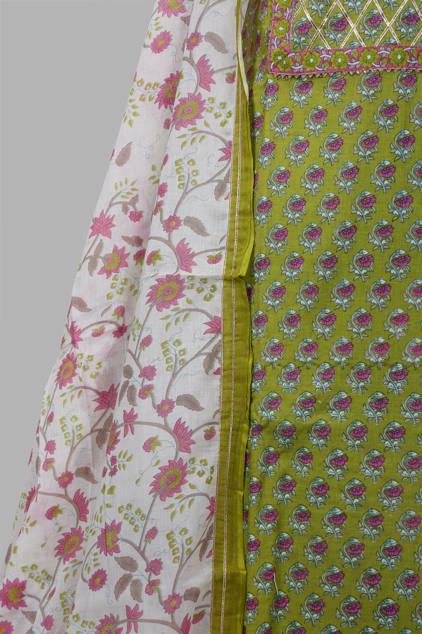 Cotton cambric dress material with mulmul dupatta