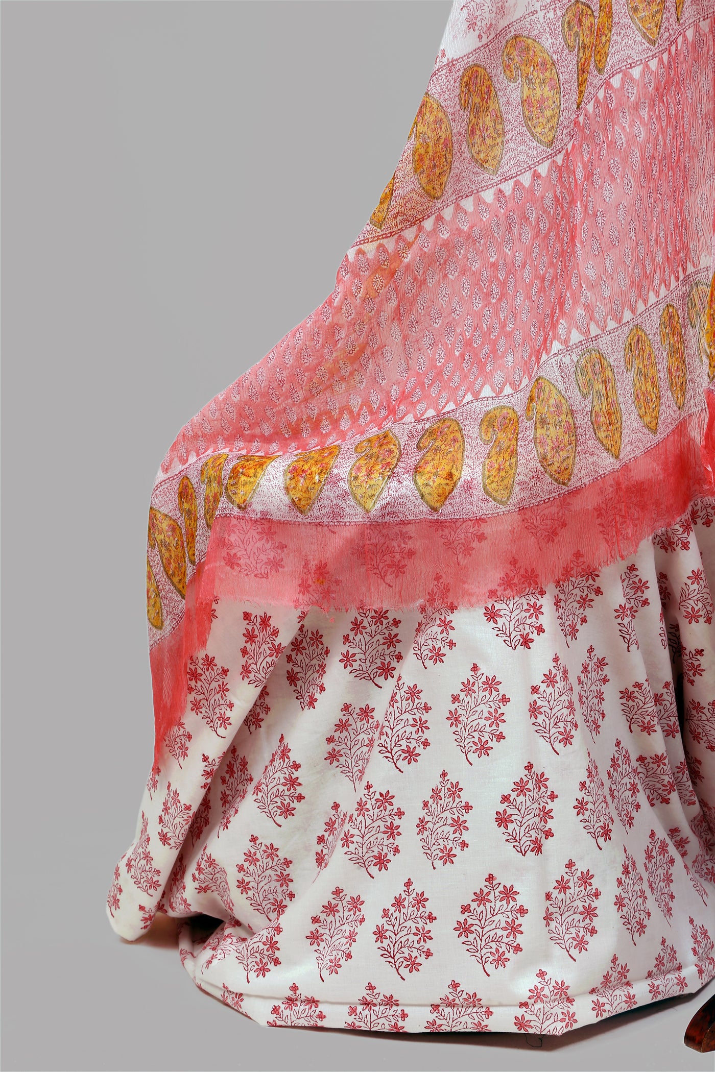 Cotton cambric block printed dress material with chiffon dupatta