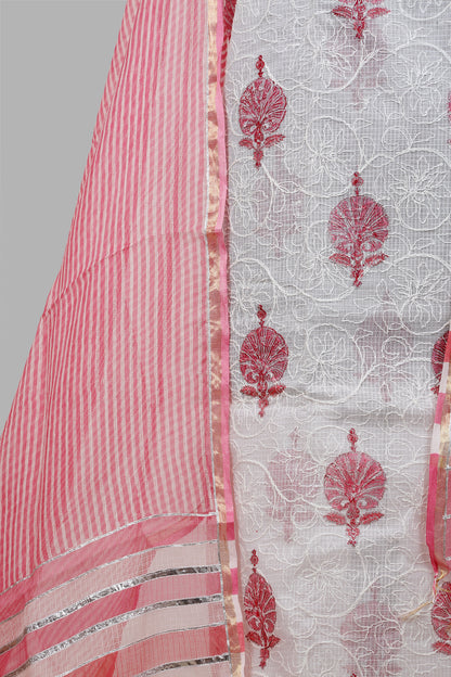 Kota doria dress material with embroidery and mughal print