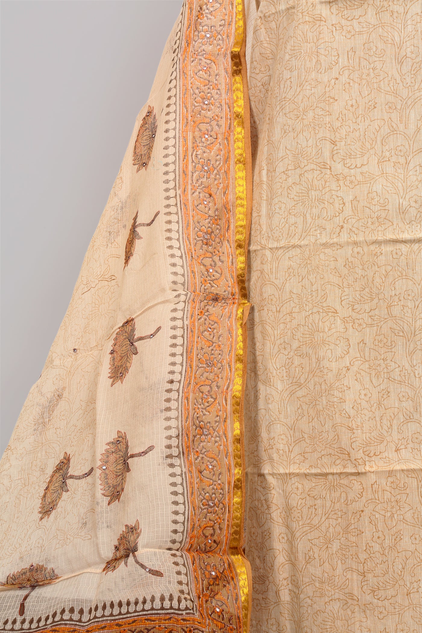 Block printed south cotton dress material with kota dupatta