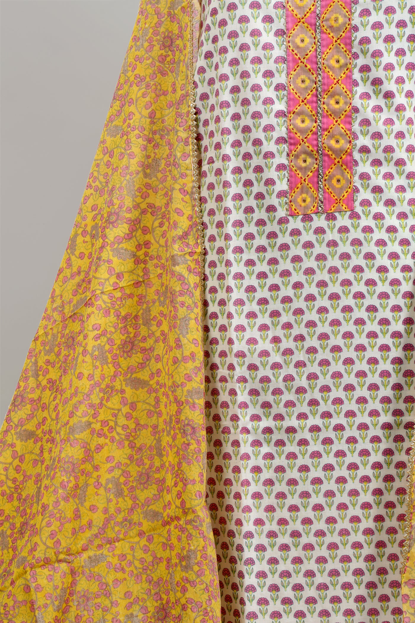 Cotton cambric dress material with mulmul dupatta